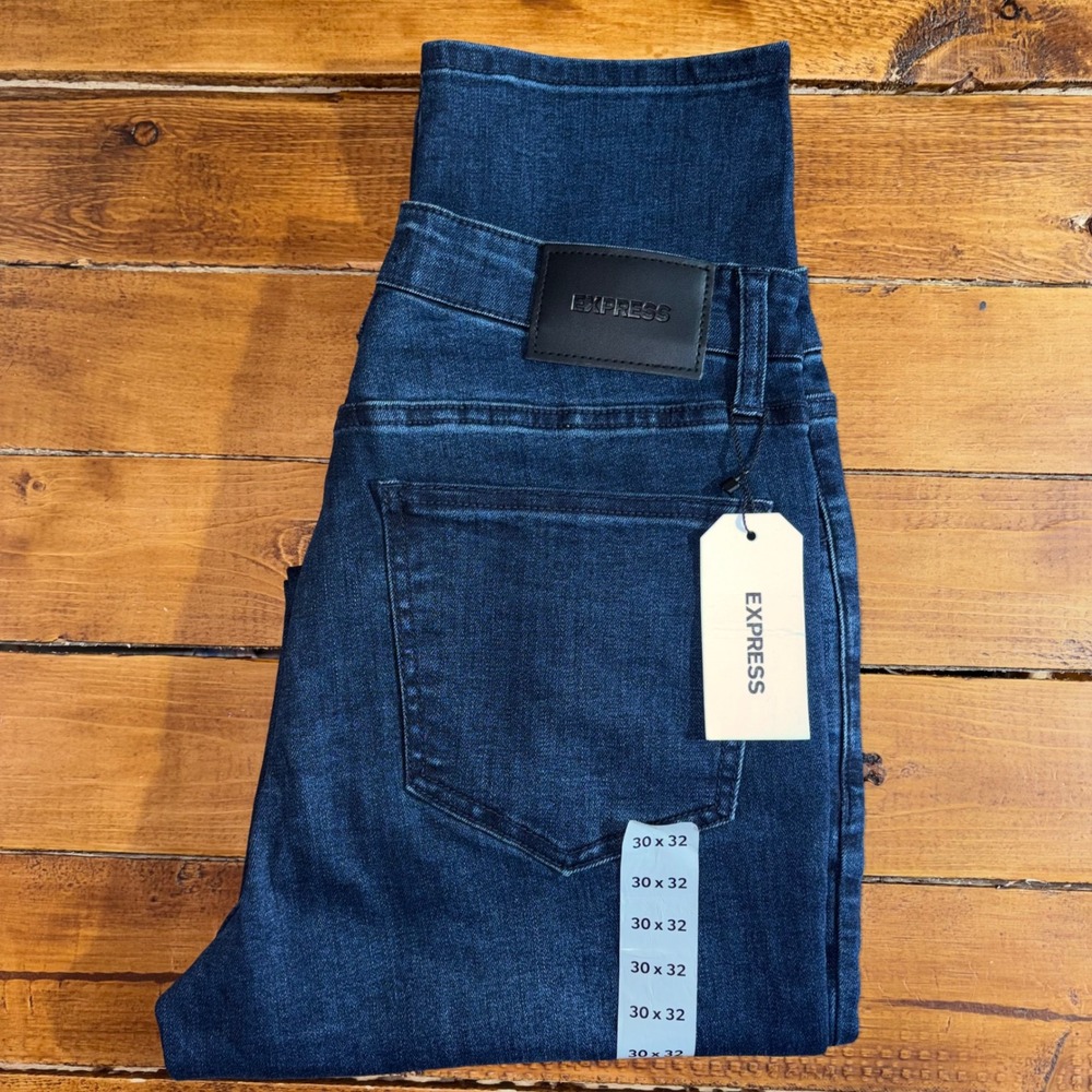 EXPRESS Jeans Men's 30x32 Blue Denim‎ Slim Fit Pants Dark Wash Preppy NEW
